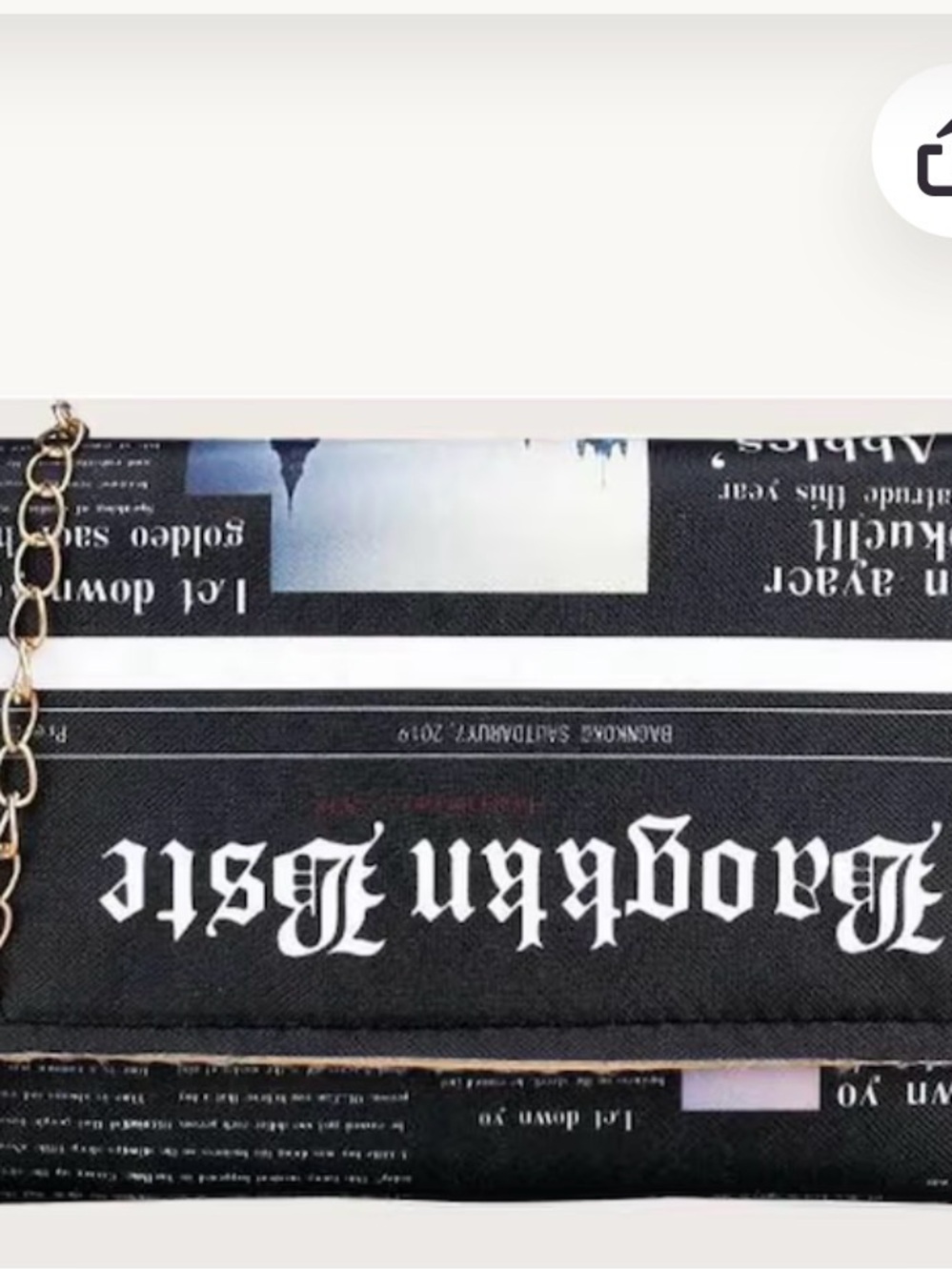 Black Newspaper Print Chain Clutch